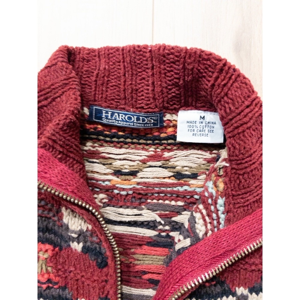 Vintage Harolds Southwest Aztec Print Full Zip Vest Women M Red Cable Knit - Picture 3 of 4